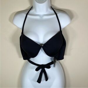 Carmen Marc Valvo Swimwear Halter Neck Push-Up Black Wrap Bikini Top. M. NWT.